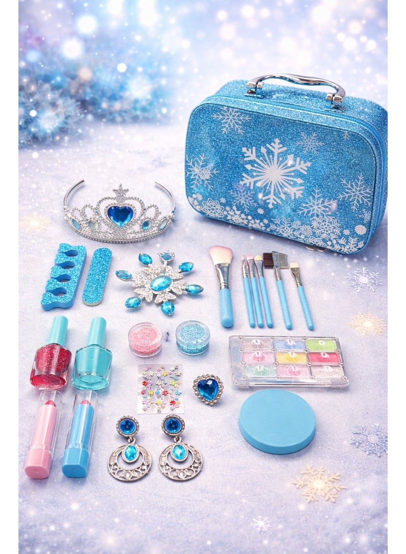 طقم مكياج ولعب تجميلي فاخر للأطفال – مجموعة أميرات 23 قطعة مع حقيبة تخزين، مكياج لعب آمن، إكسسوارات ومجوهرات، هدية مثالية للبنات - Image 1